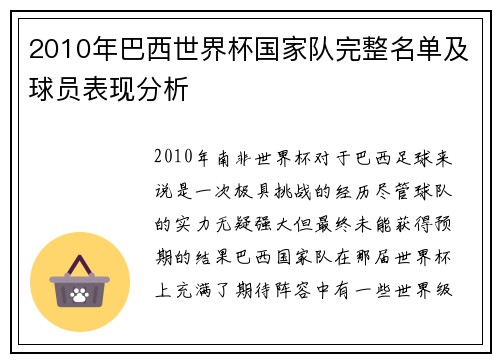 2010年巴西世界杯国家队完整名单及球员表现分析